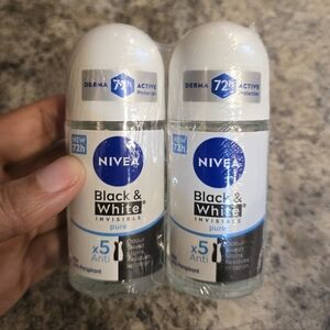 New 2 Count Nivea Black & White Invisible Pure Antiperspirant Roll-On